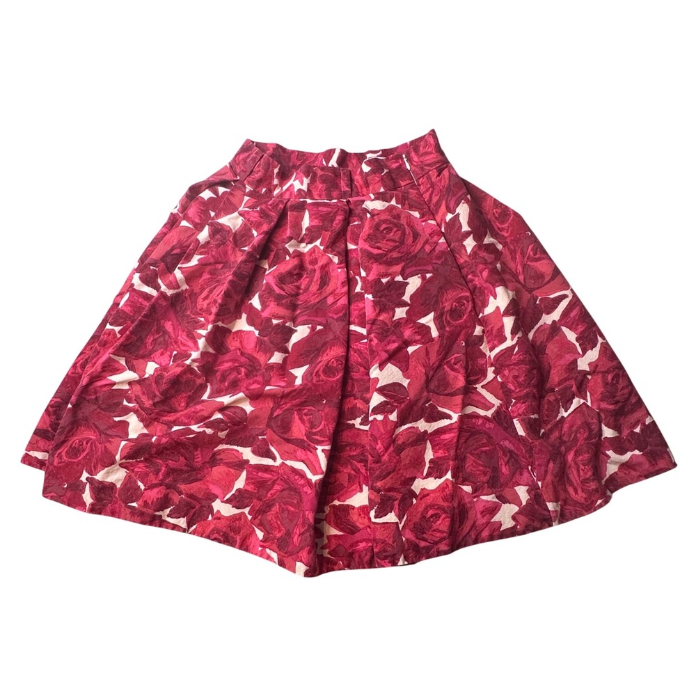 Kate Spade Skirt Womens 4 Skirt the Rules Pink Red Rose Floral Pleated Pockets